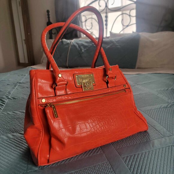 Anne Klein Alligator Alley Coral Satchel with Polka Dot Lining - Picture 2 of 14